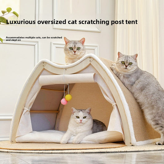Cat tent with sword grass cat scratch pad